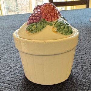 Vintage Porcelain Lidded Jam Jar Embossed w/ Berries